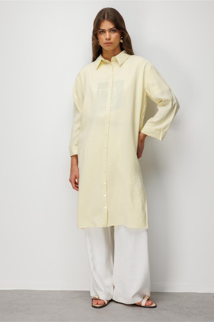 Mizalle Modal Dokulu Uzun Sarı Tunik - 3