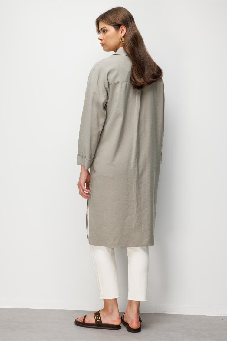 Mizalle Modal Dokulu Uzun Yeşil Tunik - 4