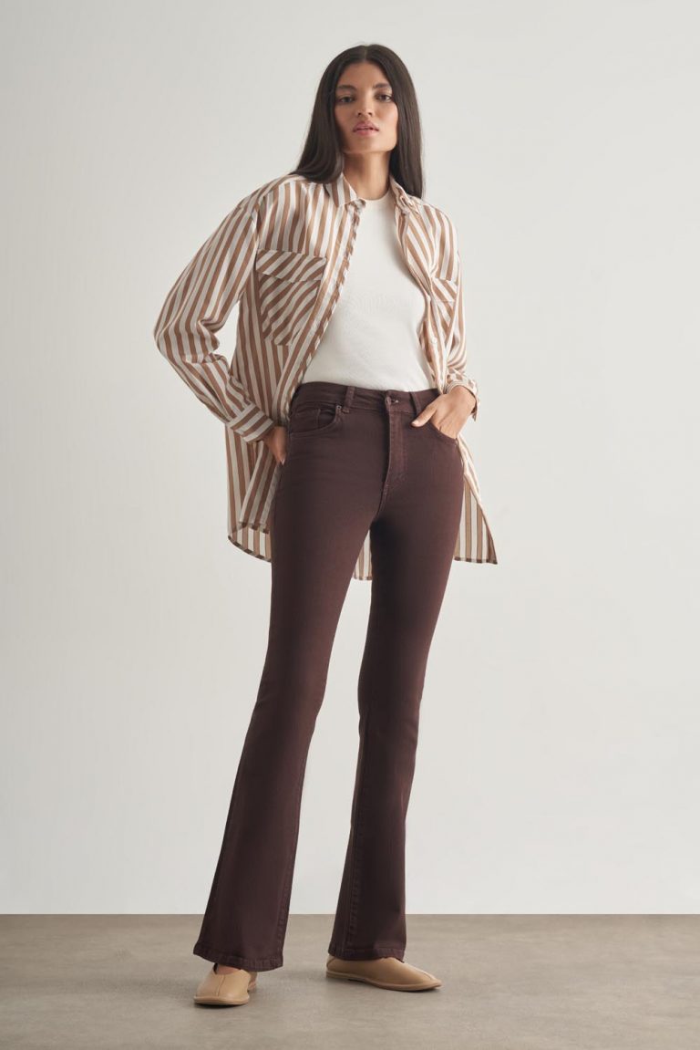 Mizalle Modal Dokulu Vizon Rengi Çizgili Cepli Gömlek - Mizalle