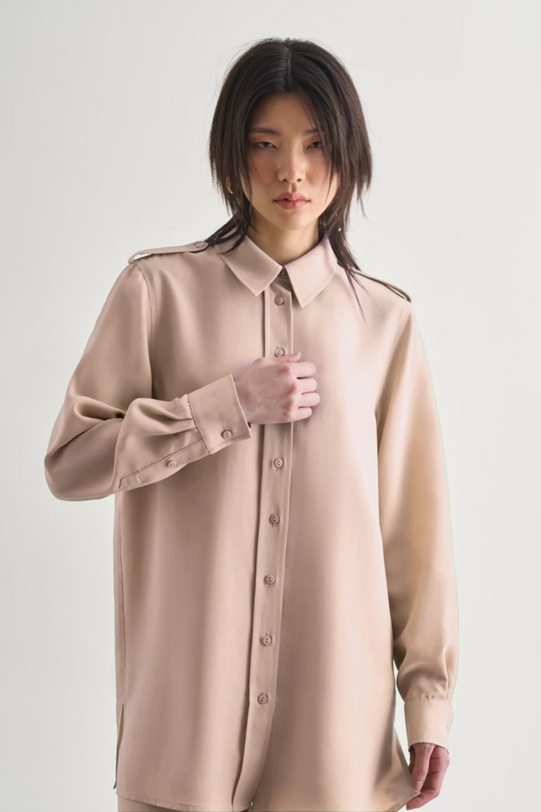 Mizalle Modal Karışımlı Apoletli Bej Rengi Tunik - Mizalle