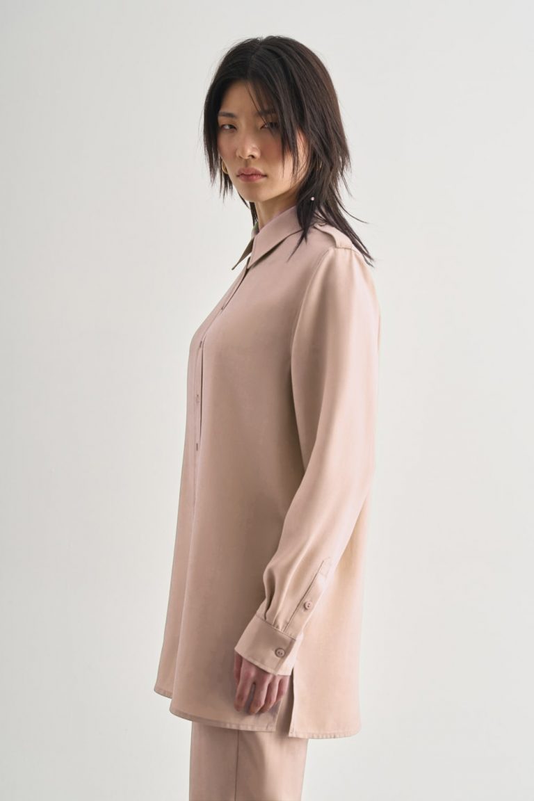 Mizalle Modal Karışımlı Apoletli Bej Rengi Tunik - Mizalle