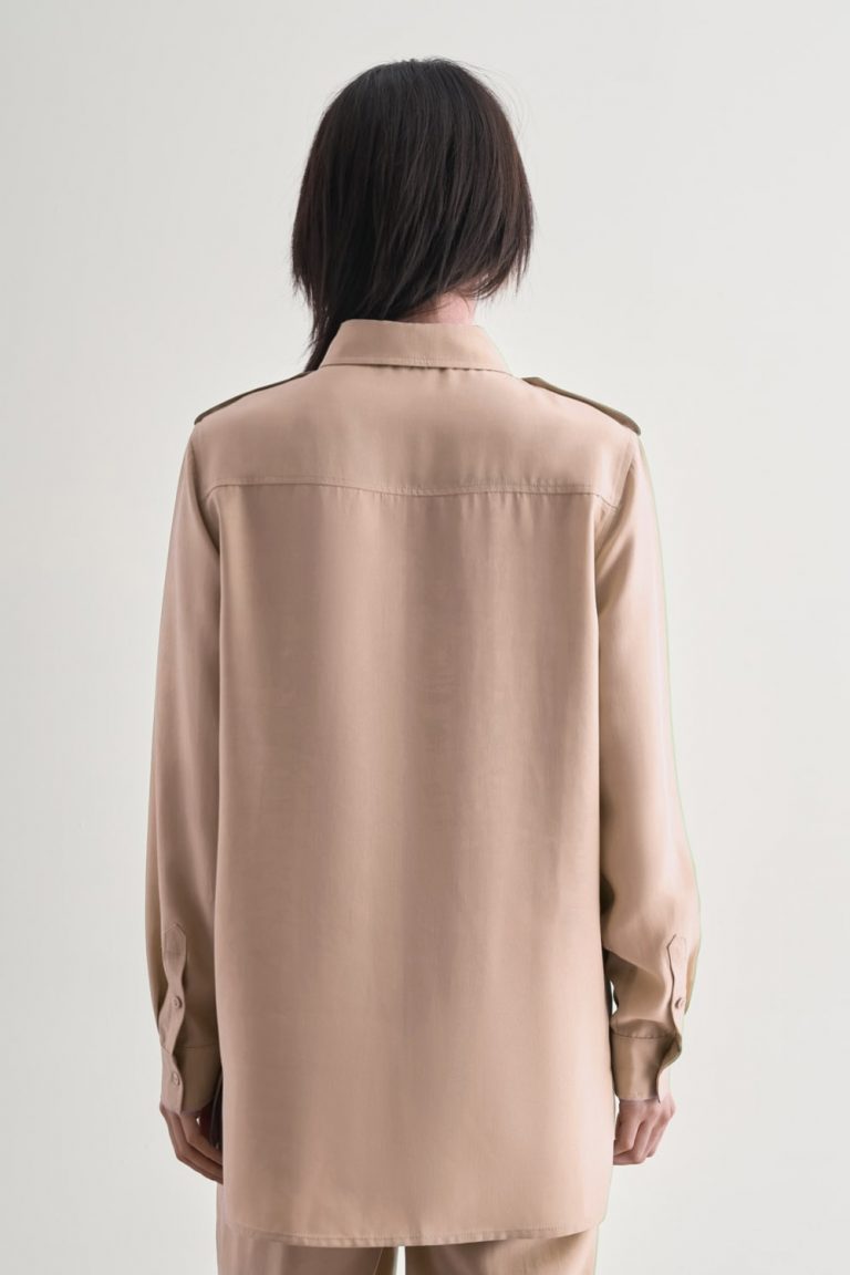 Mizalle Modal Karışımlı Apoletli Bej Rengi Tunik - Mizalle