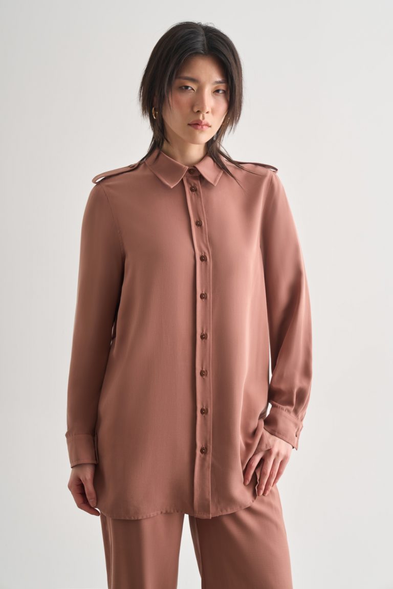 Mizalle Modal Karışımlı Apoletli Karamel Rengi Tunik - Mizalle