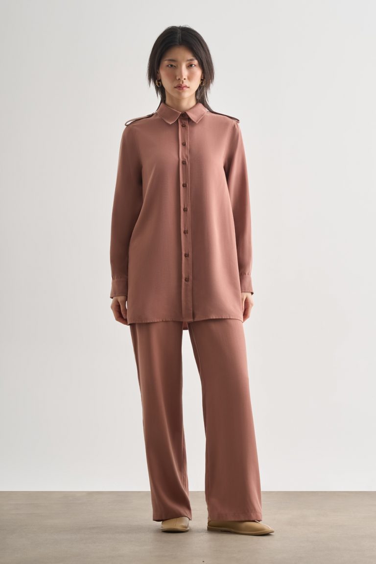 Mizalle Modal Karışımlı Apoletli Karamel Rengi Tunik - Mizalle