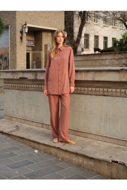 Mizalle Modal Karışımlı Apoletli Karamel Rengi Tunik - Mizalle