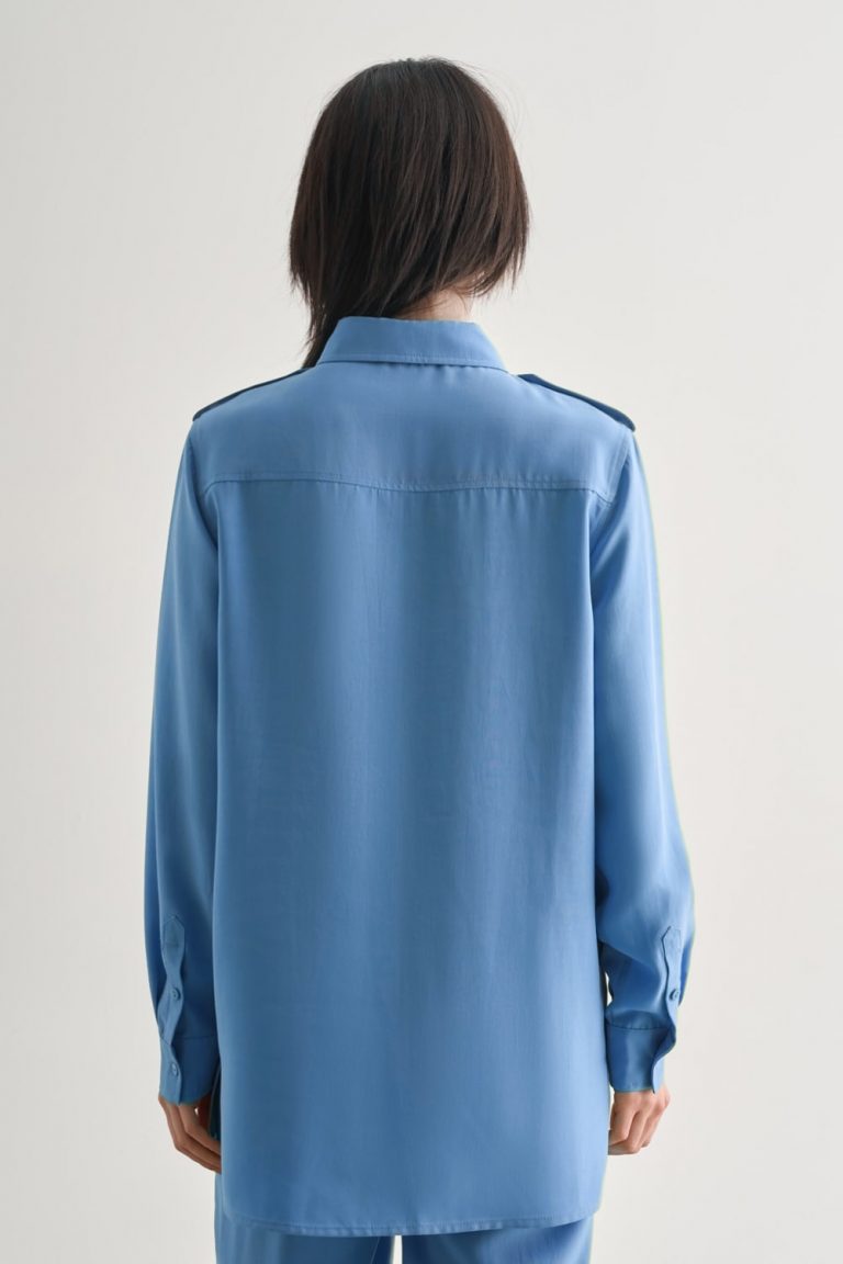 Mizalle Modal Karışımlı Apoletli Mavi Tunik - Mizalle