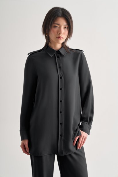 Mizalle Modal Karışımlı Apoletli Siyah Rengi Tunik - Mizalle