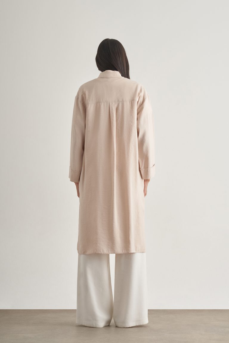 Mizalle Modal Karışımlı Bej Rengi Uzun Tunik - Mizalle