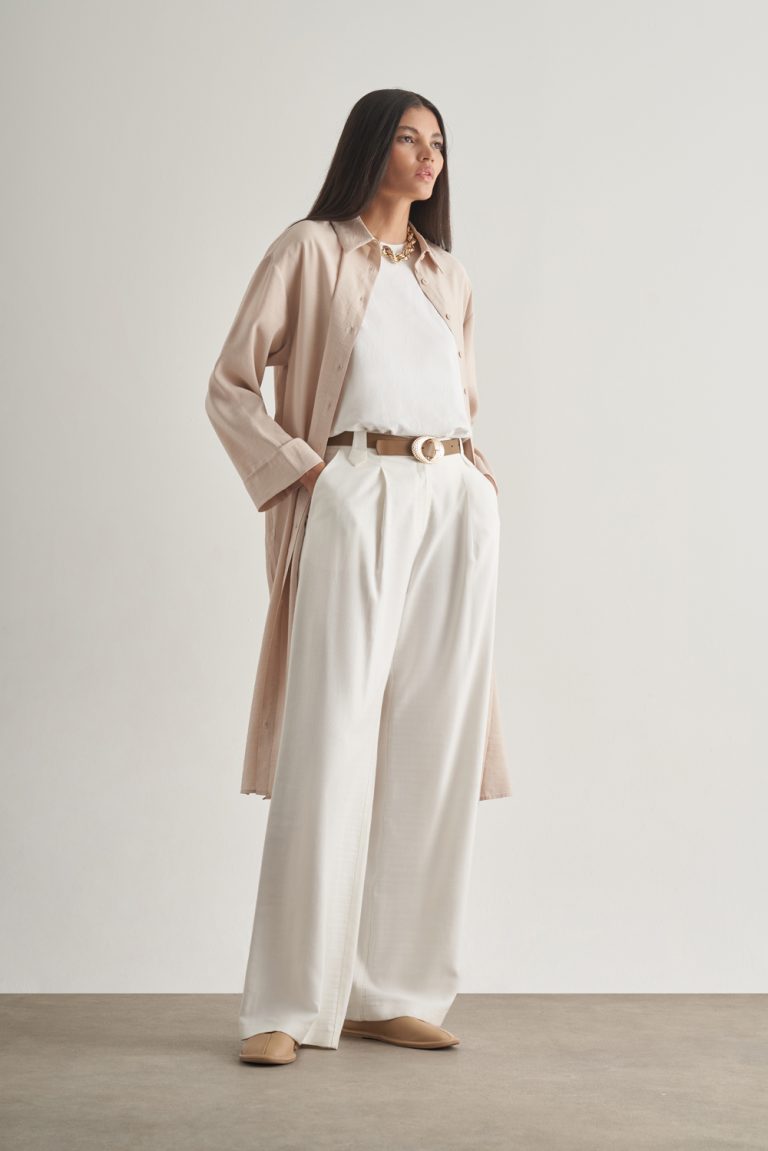 Mizalle Modal Karışımlı Bej Rengi Uzun Tunik - Mizalle