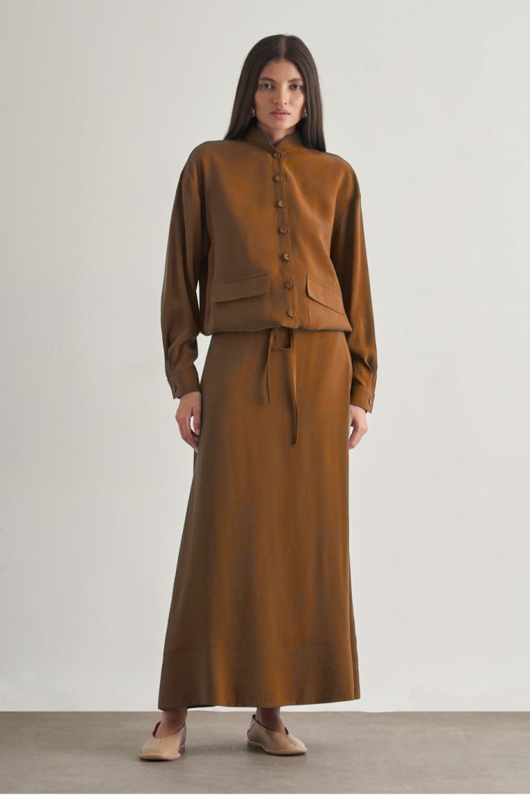 Mizalle Modal Karışımlı Camel Maksi Evaze Etek - Mizalle