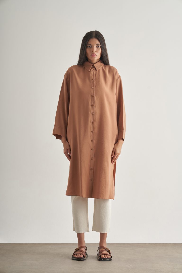 Mizalle Modal Karışımlı Camel Uzun Tunik - Mizalle