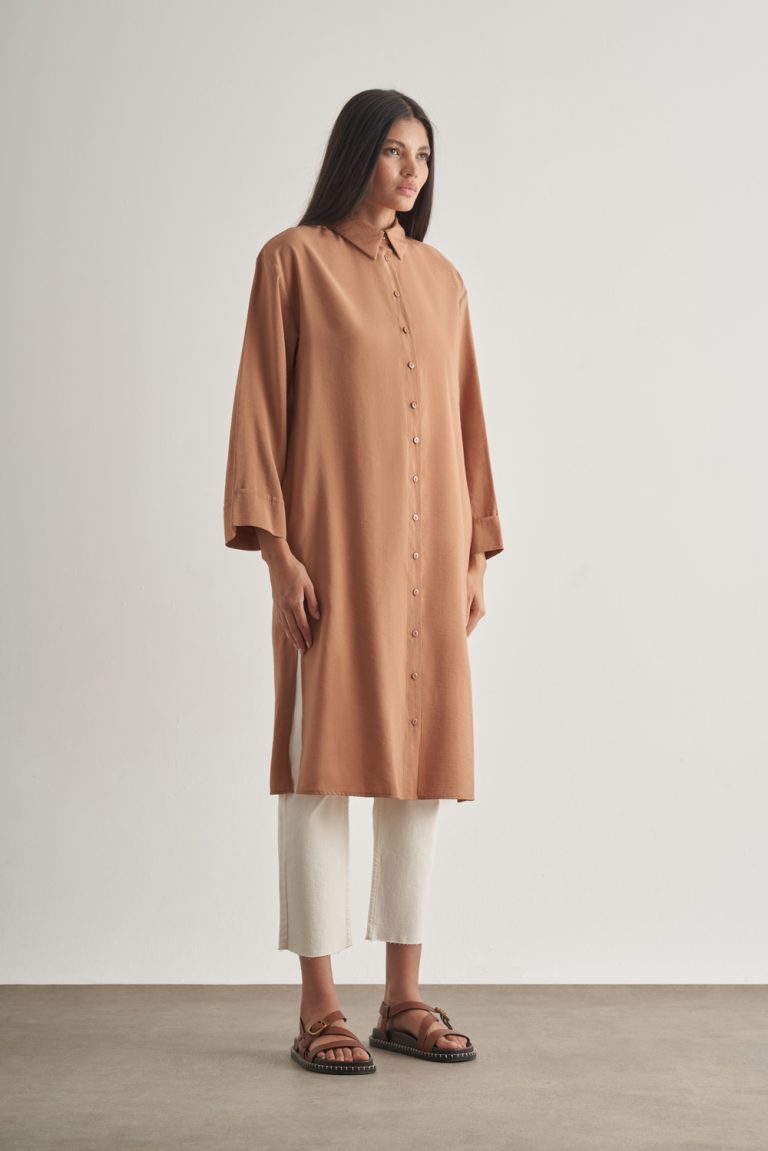 Mizalle Modal Karışımlı Camel Uzun Tunik - Mizalle