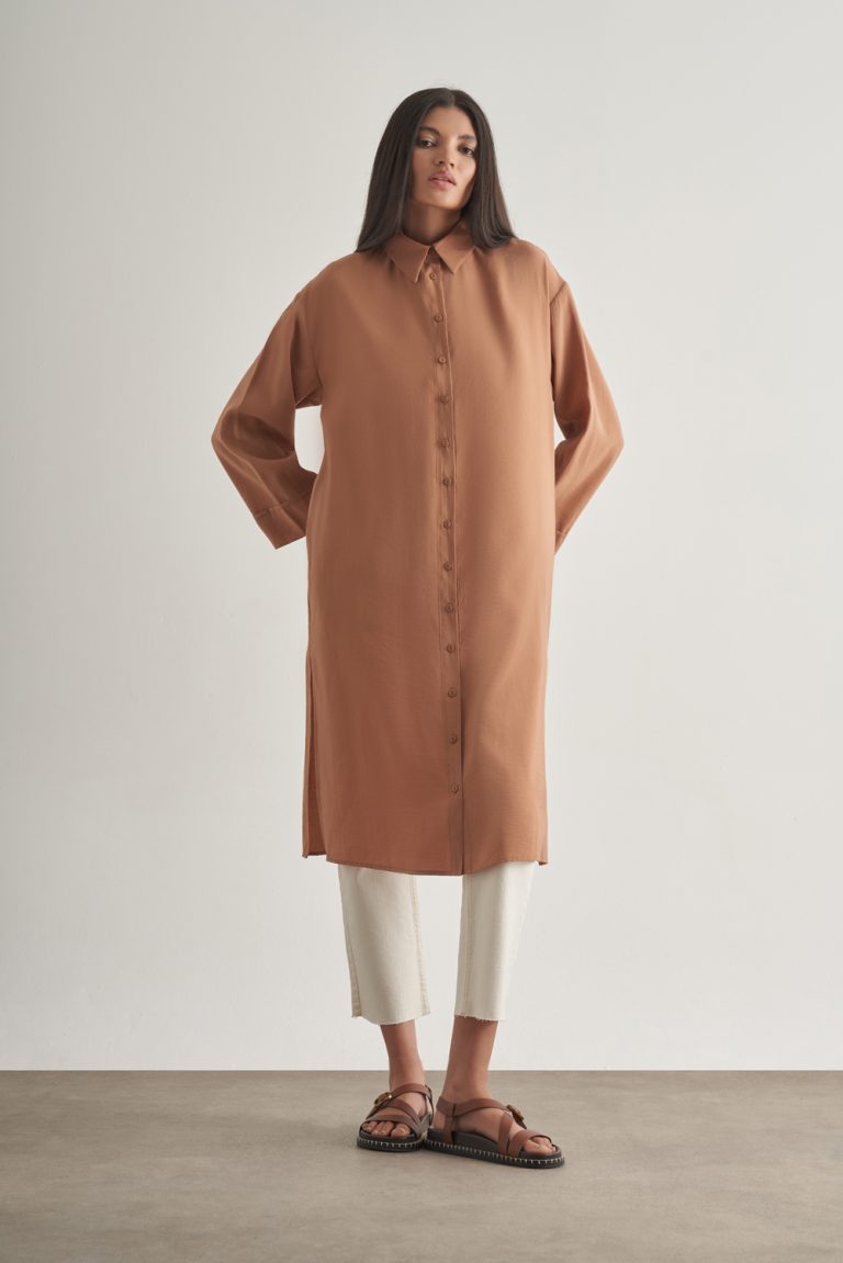 Mizalle Modal Karışımlı Camel Uzun Tunik - Mizalle