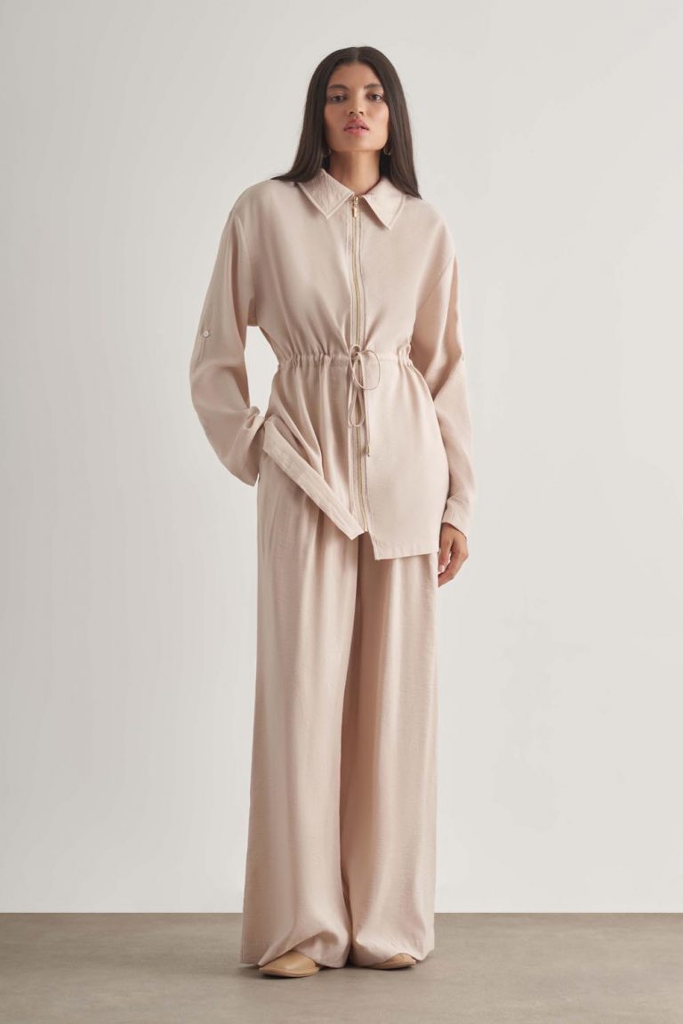 Mizalle Modal Karışımlı Fermuarlı Bej Rengi Tunik - Mizalle