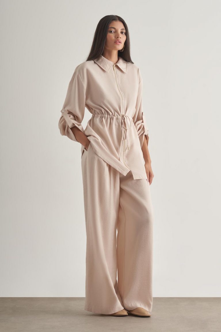 Mizalle Modal Karışımlı Fermuarlı Bej Rengi Tunik - Mizalle