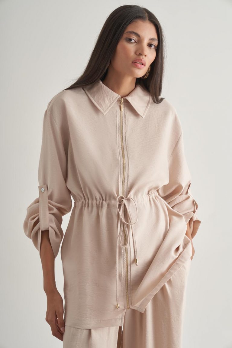 Mizalle Modal Karışımlı Fermuarlı Bej Rengi Tunik - Mizalle