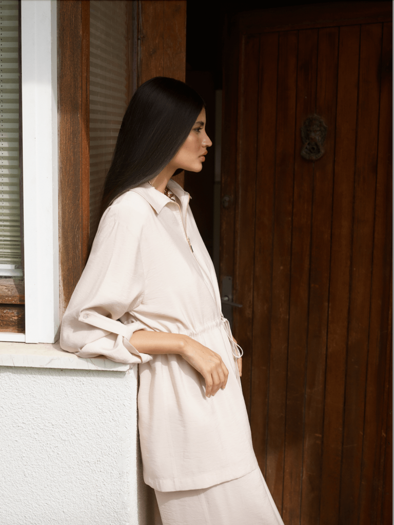 Mizalle Modal Karışımlı Fermuarlı Bej Rengi Tunik - Mizalle