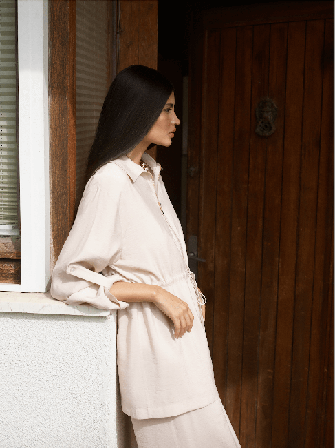 Mizalle - Mizalle Modal Karışımlı Fermuarlı Bej Rengi Tunik