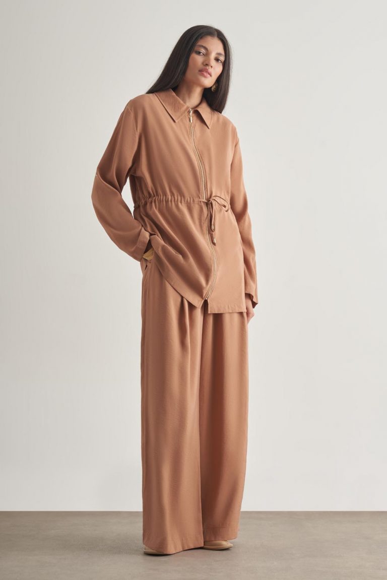 Mizalle Modal Karışımlı Fermuarlı Camel Tunik - Mizalle