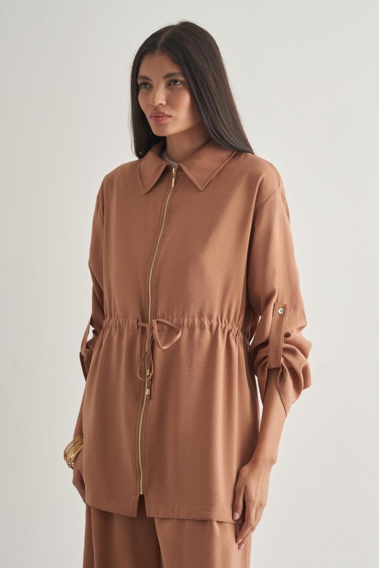 Mizalle Modal Karışımlı Fermuarlı Camel Tunik - Mizalle