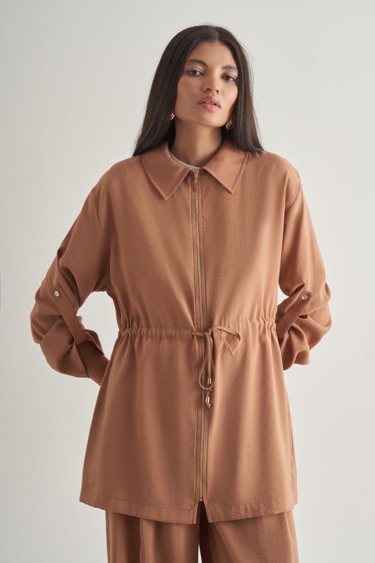 Mizalle Modal Karışımlı Fermuarlı Camel Tunik - Mizalle