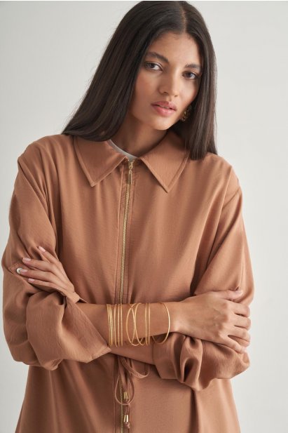 Mizalle Modal Karışımlı Fermuarlı Camel Tunik - Mizalle