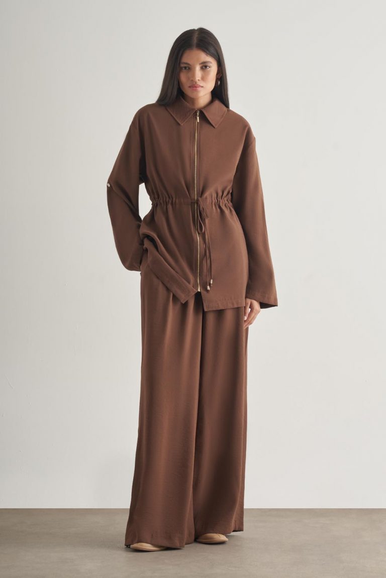 Mizalle Modal Karışımlı Fermuarlı Kahverengi Tunik - Mizalle