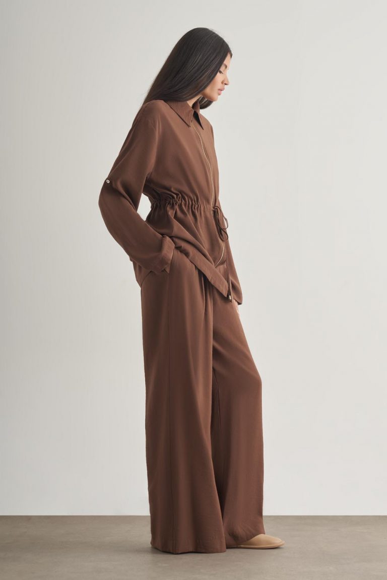 Mizalle Modal Karışımlı Fermuarlı Kahverengi Tunik - Mizalle