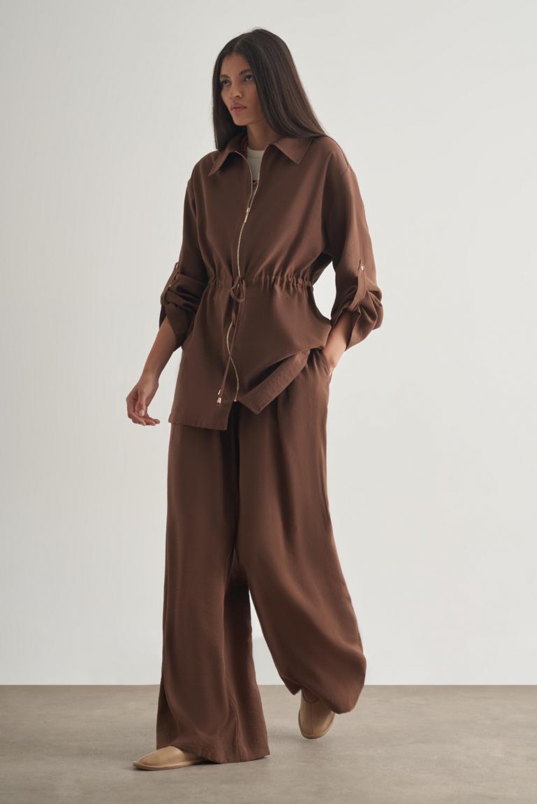 Mizalle Modal Karışımlı Fermuarlı Kahverengi Tunik - Mizalle