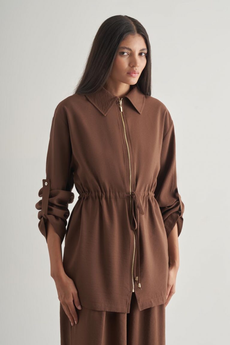 Mizalle Modal Karışımlı Fermuarlı Kahverengi Tunik - Mizalle