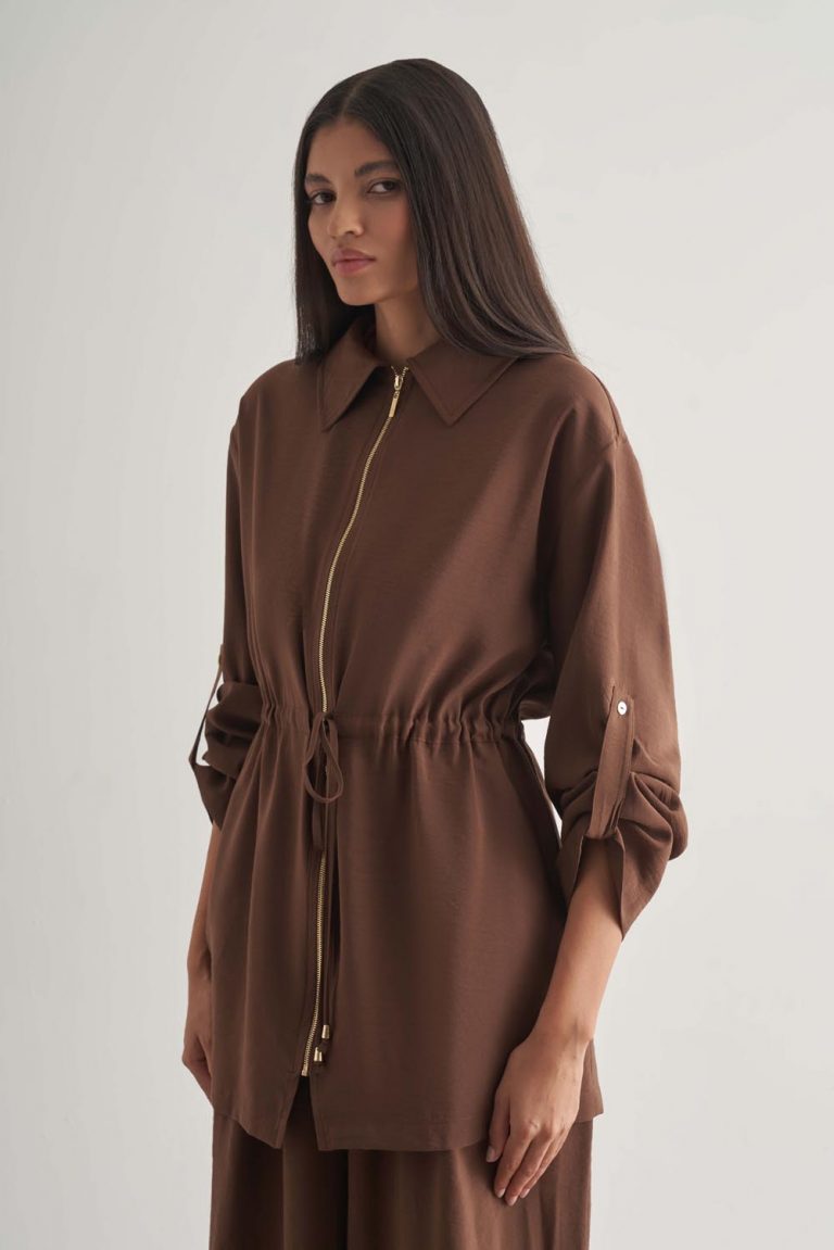Mizalle Modal Karışımlı Fermuarlı Kahverengi Tunik - Mizalle