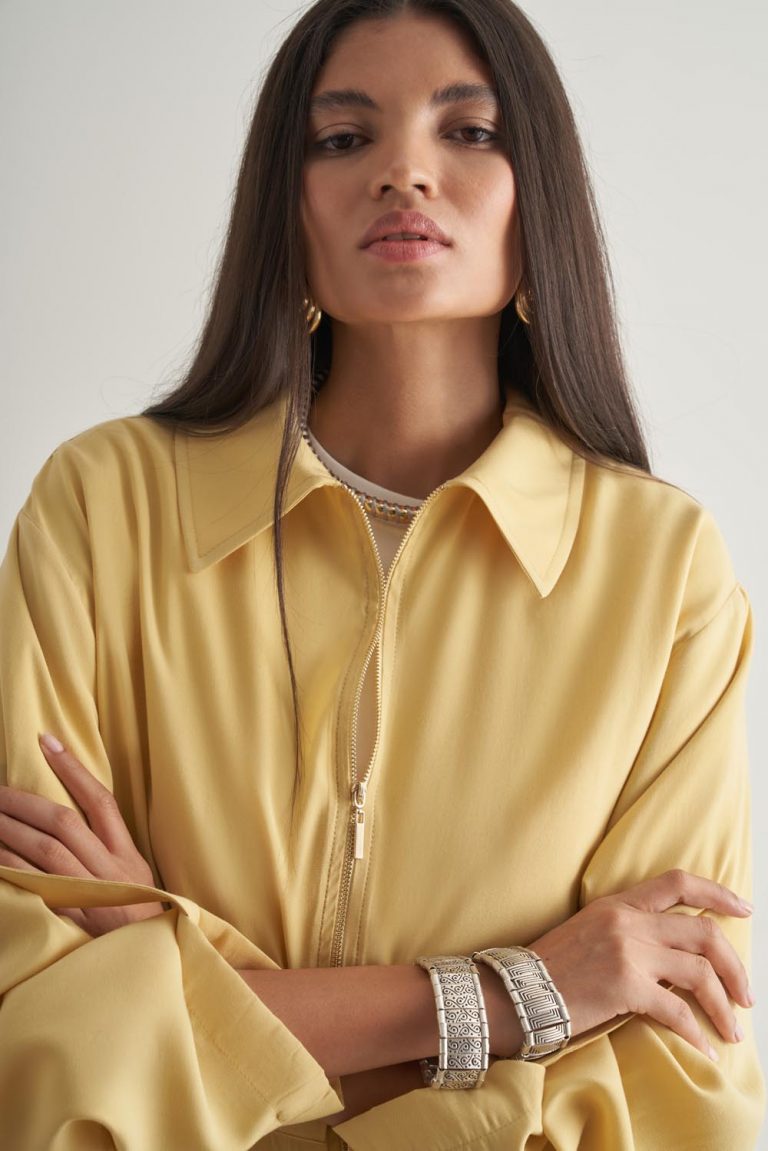 Mizalle Modal Karışımlı Fermuarlı Sarı Tunik - Mizalle