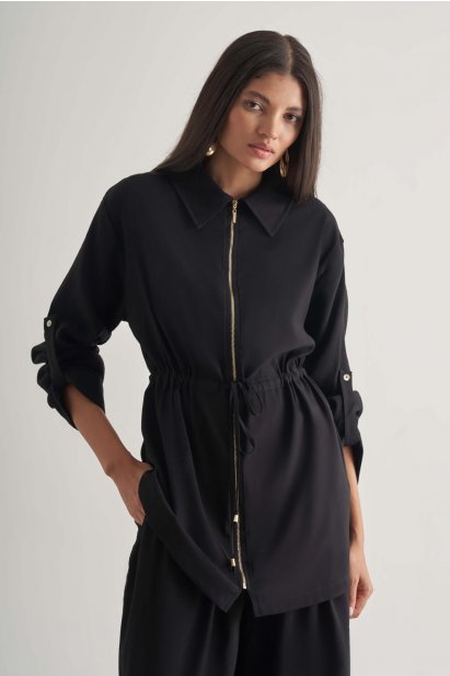 Mizalle Modal Karışımlı Fermuarlı Siyah Tunik - Mizalle