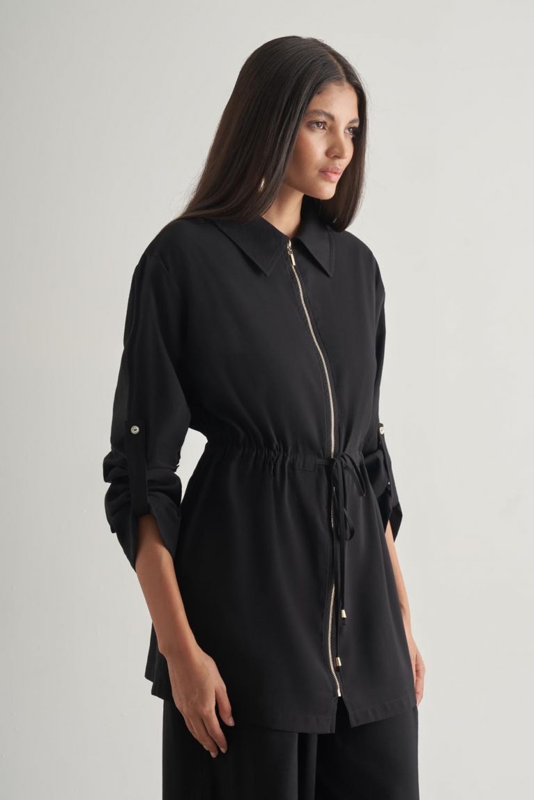 Mizalle Modal Karışımlı Fermuarlı Siyah Tunik - Mizalle