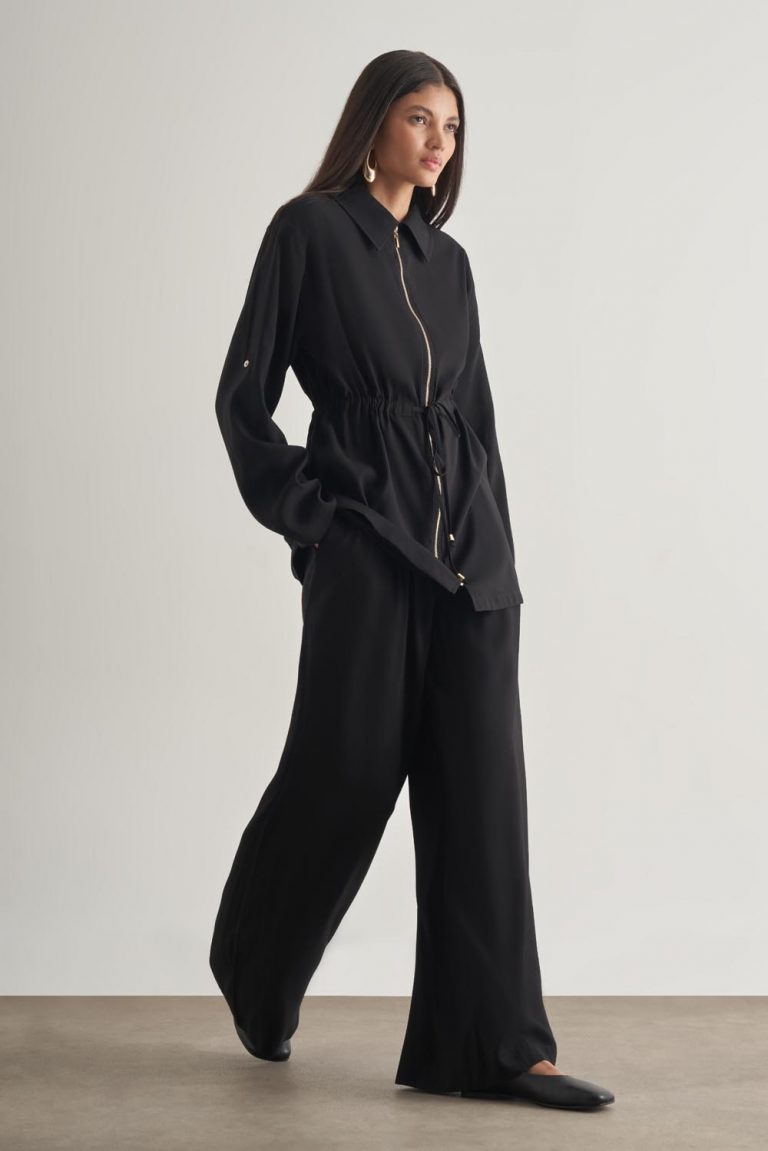 Mizalle Modal Karışımlı Fermuarlı Siyah Tunik - Mizalle