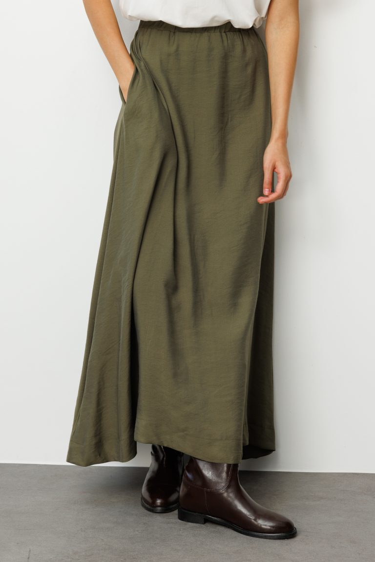 Mizalle Modal Karışımlı Haki Beli Lastikli Maksi Etek - Mizalle