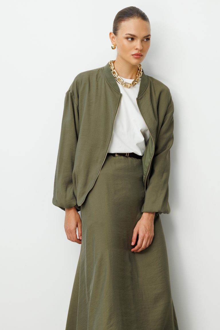 Mizalle Modal Karışımlı Haki Oversize Bomber Ceket - Mizalle