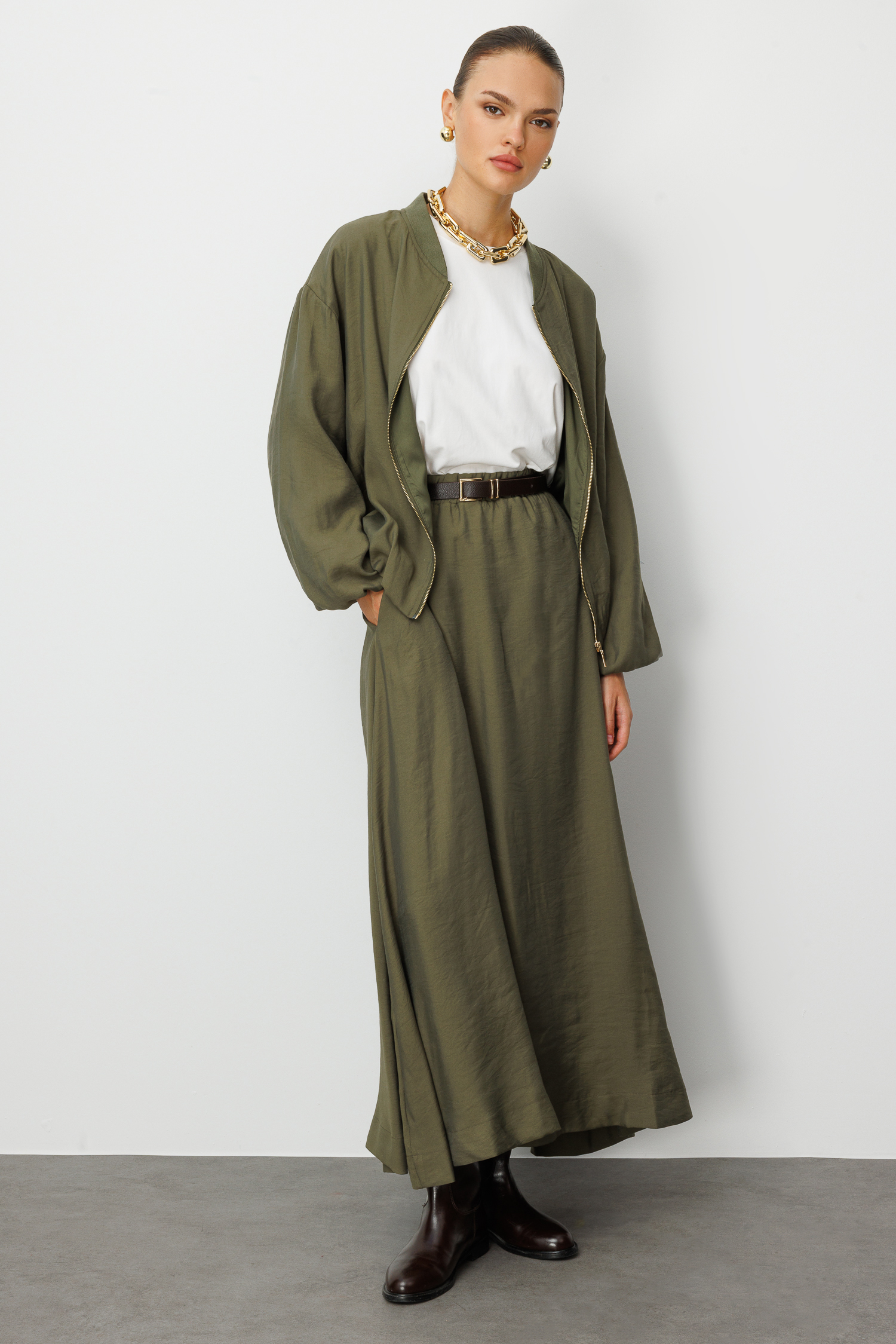 Mizalle Modal Karışımlı Haki Oversize Bomber Ceket Mizalle Modal Karışımlı Haki Oversize Bomber Ceket