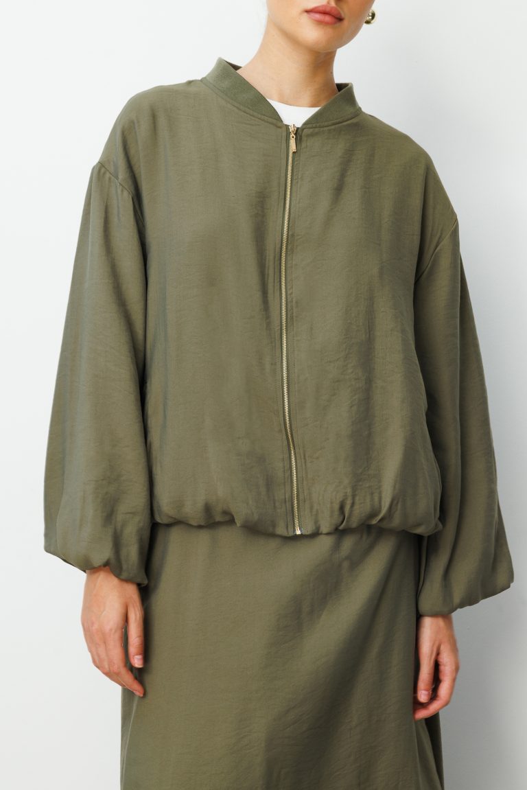 Mizalle Modal Karışımlı Haki Oversize Bomber Ceket - Mizalle