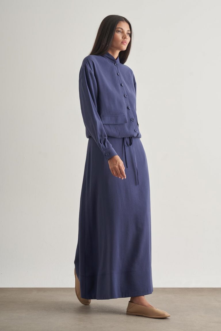 Mizalle Modal Karışımlı İndigo Mavi Maksi Evaze Etek - Mizalle