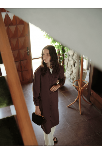 Mizalle Modal Karışımlı Kahverengi Uzun Tunik - Mizalle