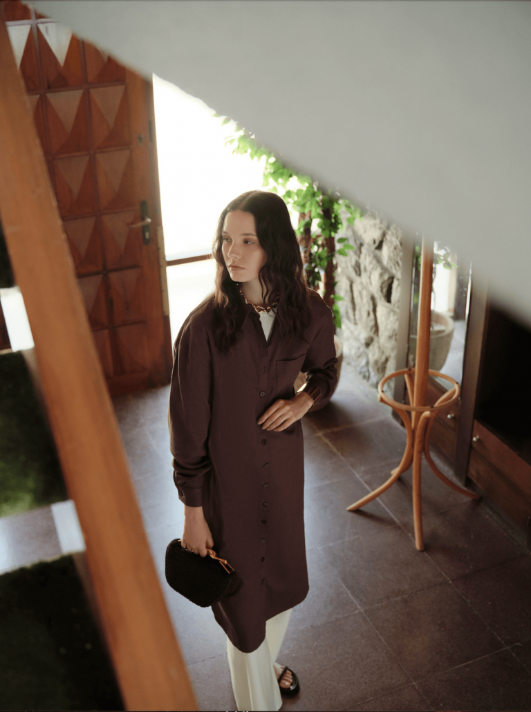 Mizalle Modal Karışımlı Kahverengi Uzun Tunik - Mizalle