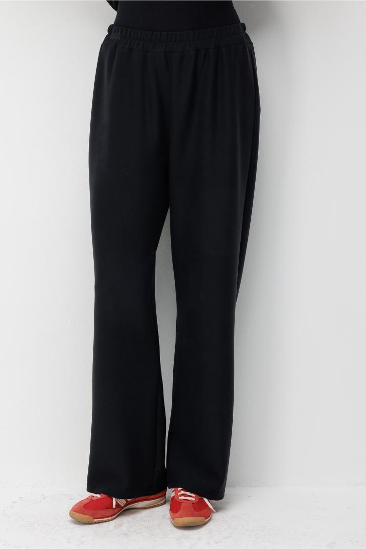 Mizalle Modal Karışımlı Lastikli Örme Siyah Pantolon - 1