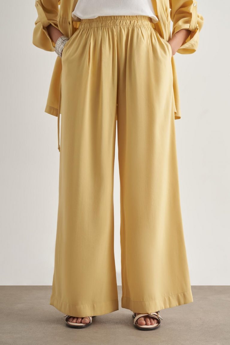 Mizalle Modal Karışımlı Rahat Kesim Beli Lastikli Sarı Pantolon - Mizalle