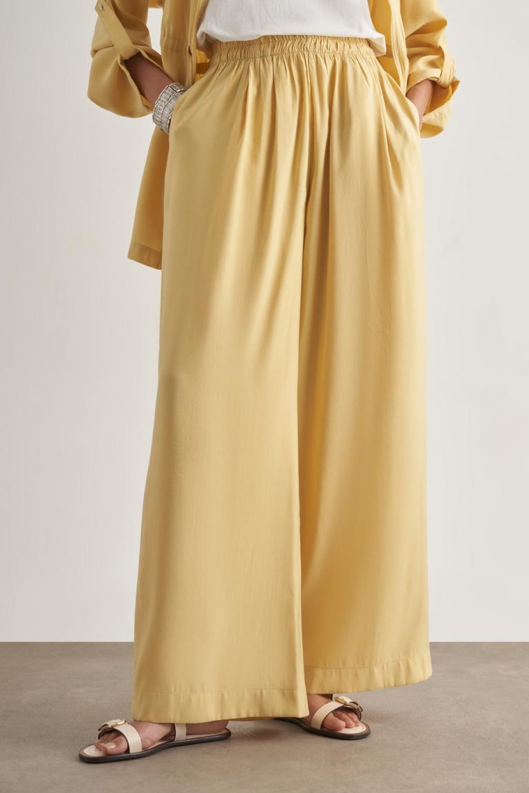 Mizalle Modal Karışımlı Rahat Kesim Beli Lastikli Sarı Pantolon - Mizalle