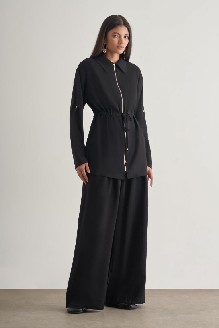 Mizalle Modal Karışımlı Rahat Kesim Beli Lastikli Siyah Pantolon - Mizalle