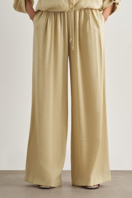 Mizalle - Mizalle Modal Karışımlı Rahat Kesim Beli Lastikli Su Yeşili Pantolon