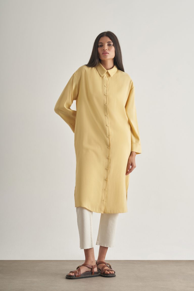Mizalle Modal Karışımlı Sarı Uzun Tunik - Mizalle