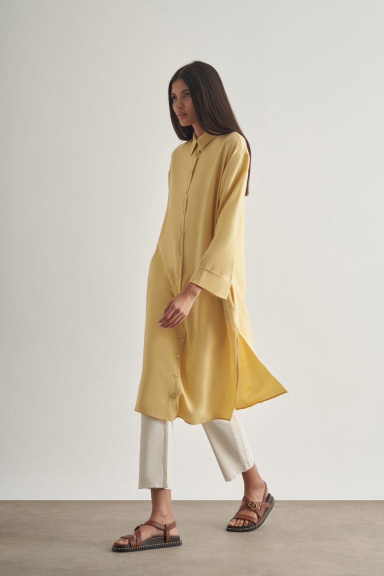 Mizalle Modal Karışımlı Sarı Uzun Tunik - Mizalle
