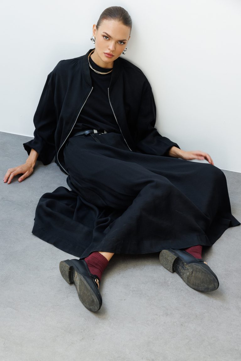 Mizalle Modal Karışımlı Siyah Beli Lastikli Maksi Etek - Mizalle